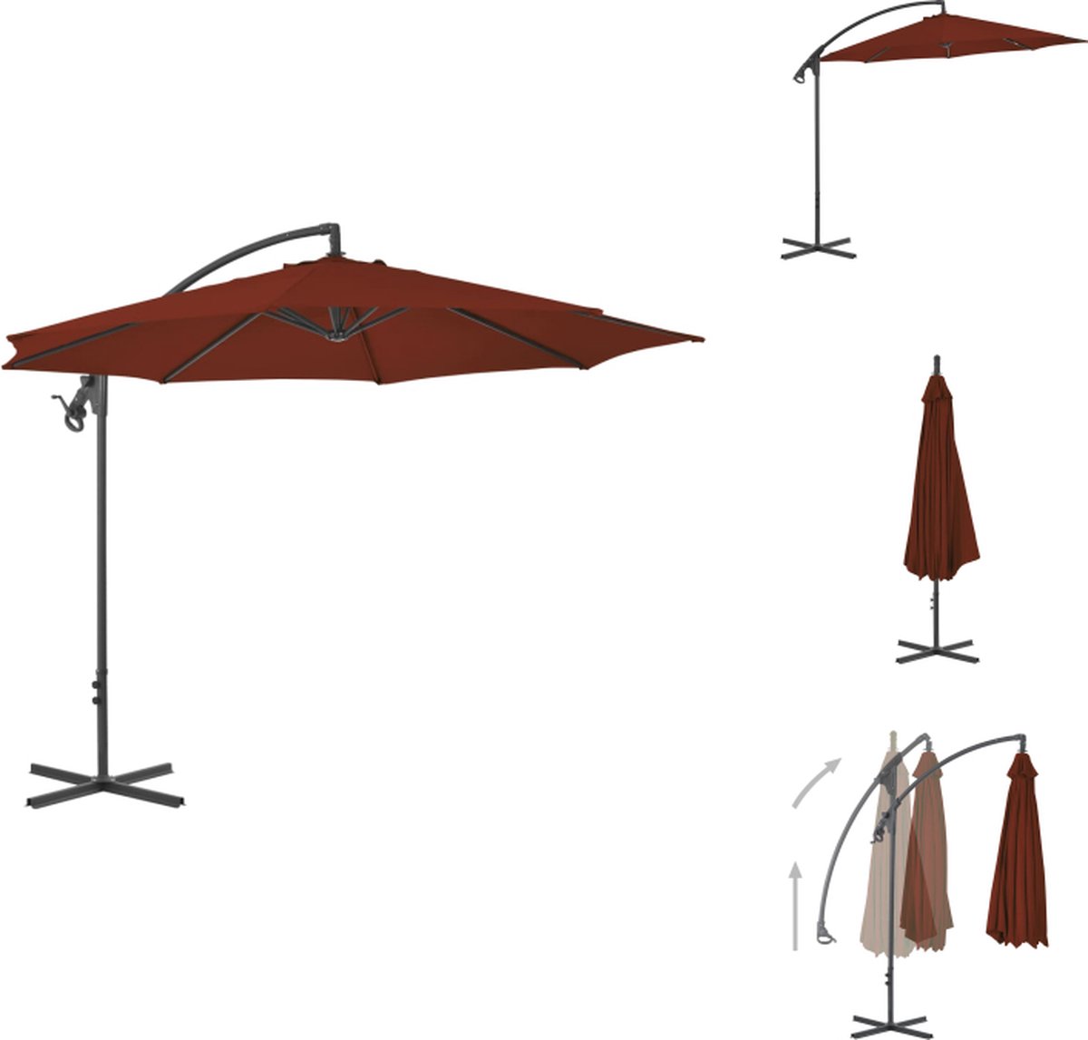 vidaXL Zweefparasol - Zweefparasols - Tuinparasol - Balkon Parasol - Zweefparasol met stalen paal 300 cm terracottakleurig (8721096024559)