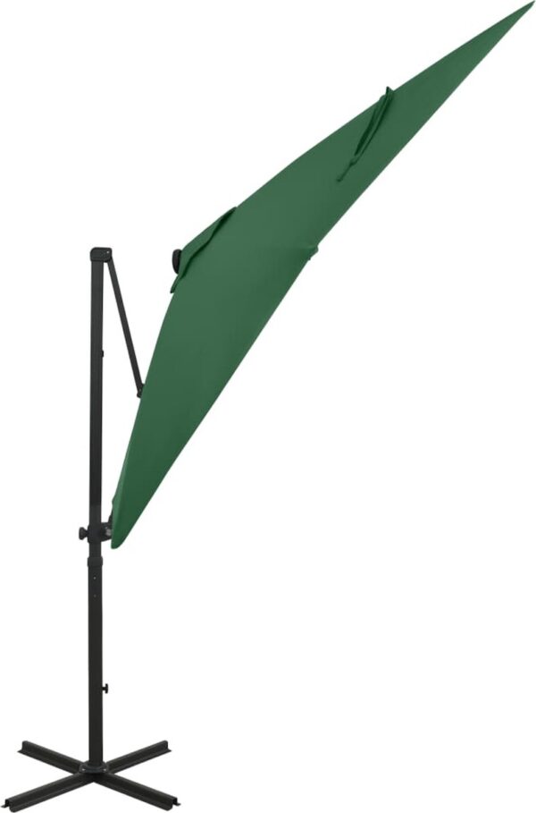 vidaXL Zweefparasol met LED 250 cm Groen Tuinparasol - Parasol - Buitenschildering - Tuingerichten - Zonwering - Led Verlichting - Aluminium - Zomerdecor (8301359106095)