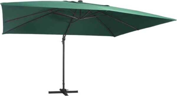 vidaXL - Zweefparasol - met - LED - en - aluminium - paal - 400x300 - cm - groen (8719883759067)