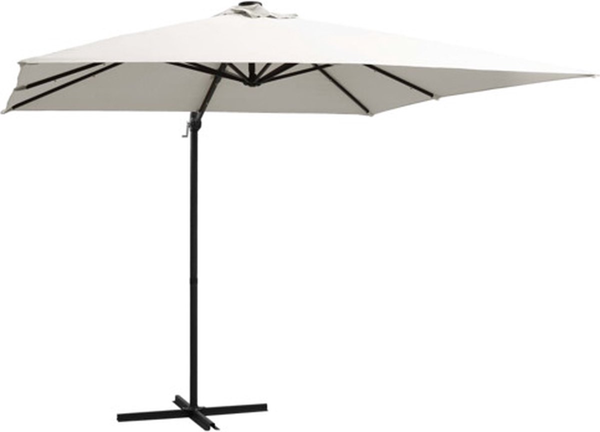 vidaXL - Zweefparasol - met - LED - en - stalen - paal - 250x250 - cm - zandkleurig (8719883758930)