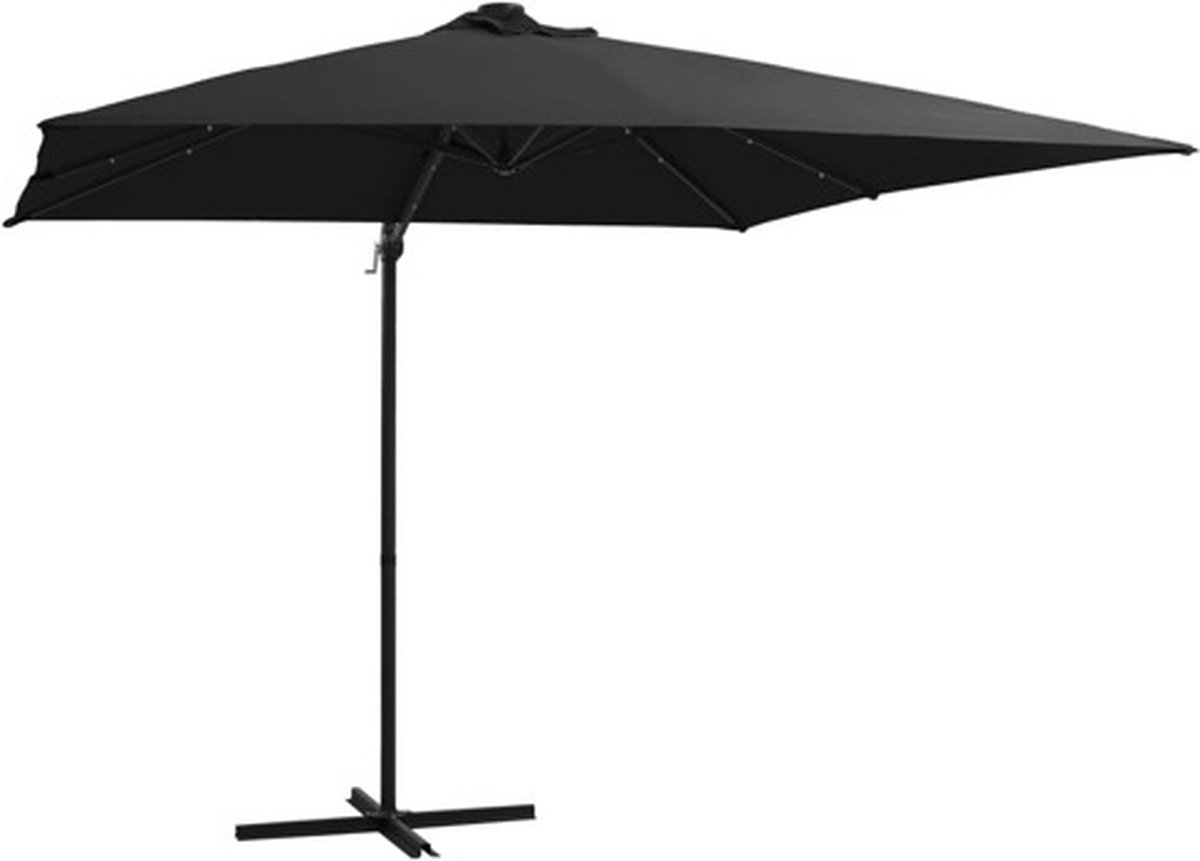 vidaXL - Zweefparasol - met - LED - en - stalen - paal - 250x250 - cm - zwart (8719883758978)