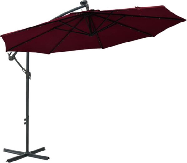 vidaXL - Zweefparasol - met - LED - en - stalen - paal - wijnrood (8720286164624)