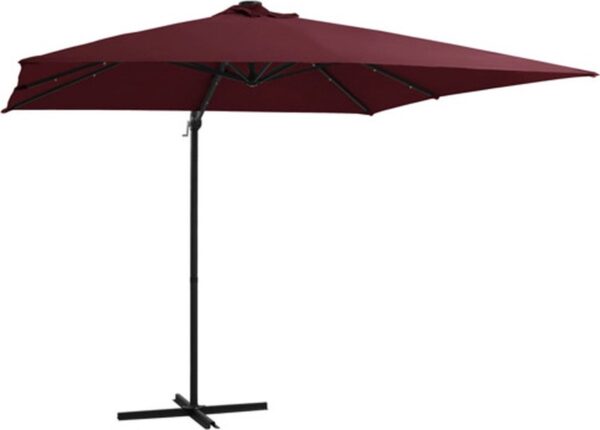 vidaXL - Zweefparasol - met - LED-verlichting - 250x250 - cm - bordeauxrood (8720286181140)