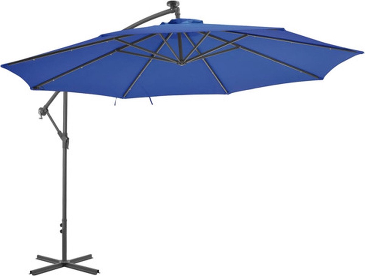 vidaXL - Zweefparasol - met - LED-verlichting - 350 - cm - azuurblauw (8720286164679)