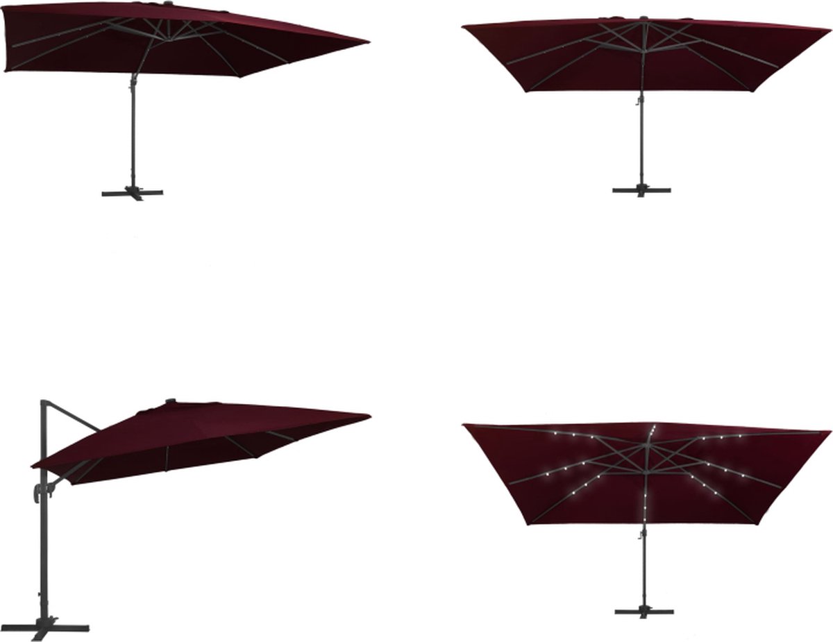 vidaXL Zweefparasol met LED-verlichting 400x300 cm bordeauxrood - Zweefparasol - Zweefparasols - Parasol - Parasols (8721114671222)