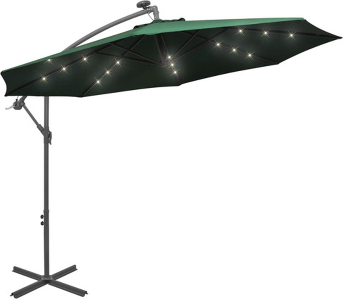 vidaXL - Zweefparasol - met - LED-verlichting - en - metalen - paal - 300 - cm - groen (8718475505570)