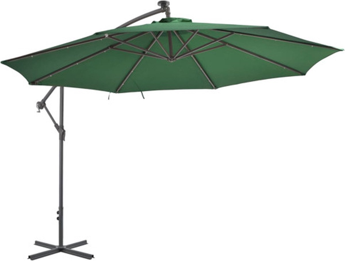 vidaXL - Zweefparasol - met - LED-verlichting - en - metalen - paal - 350 - cm - groen (8718475697633)