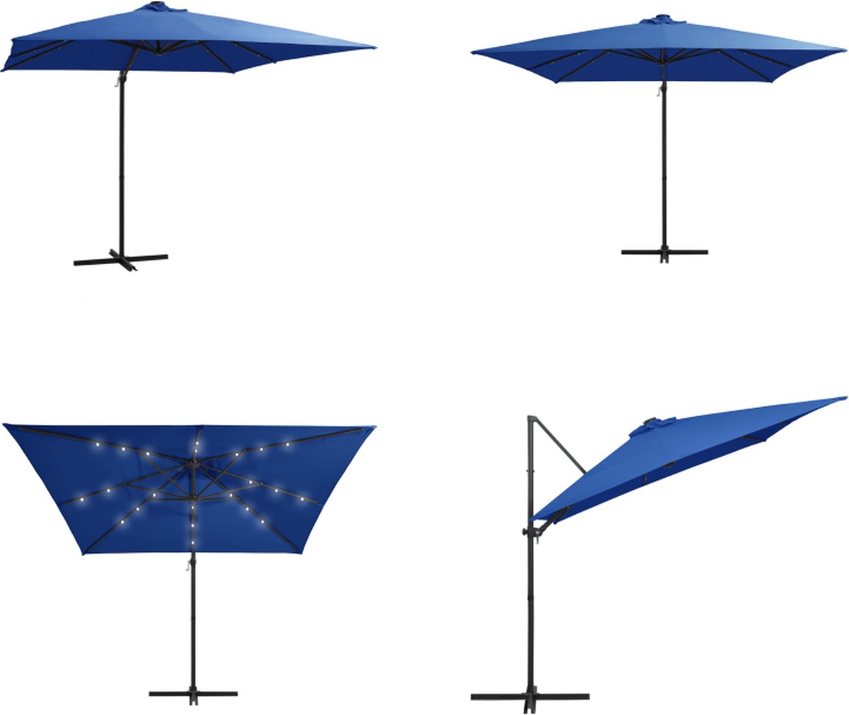 vidaXL Zweefparasol met LED-verlichting en paal 250x250 cm azuurblauw - Zweefparasol - Zweefparasols - Parasol - Parasols (8721115534786)