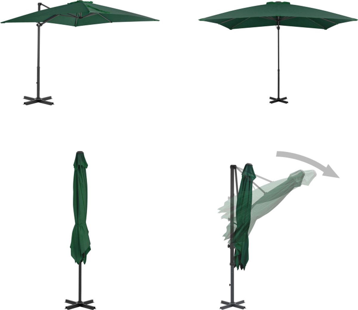 vidaXL Zweefparasol met aluminium paal 250x250 cm groen - Zweefparasol - Zweefparasols - Parasol - Parasols (8721115526613)