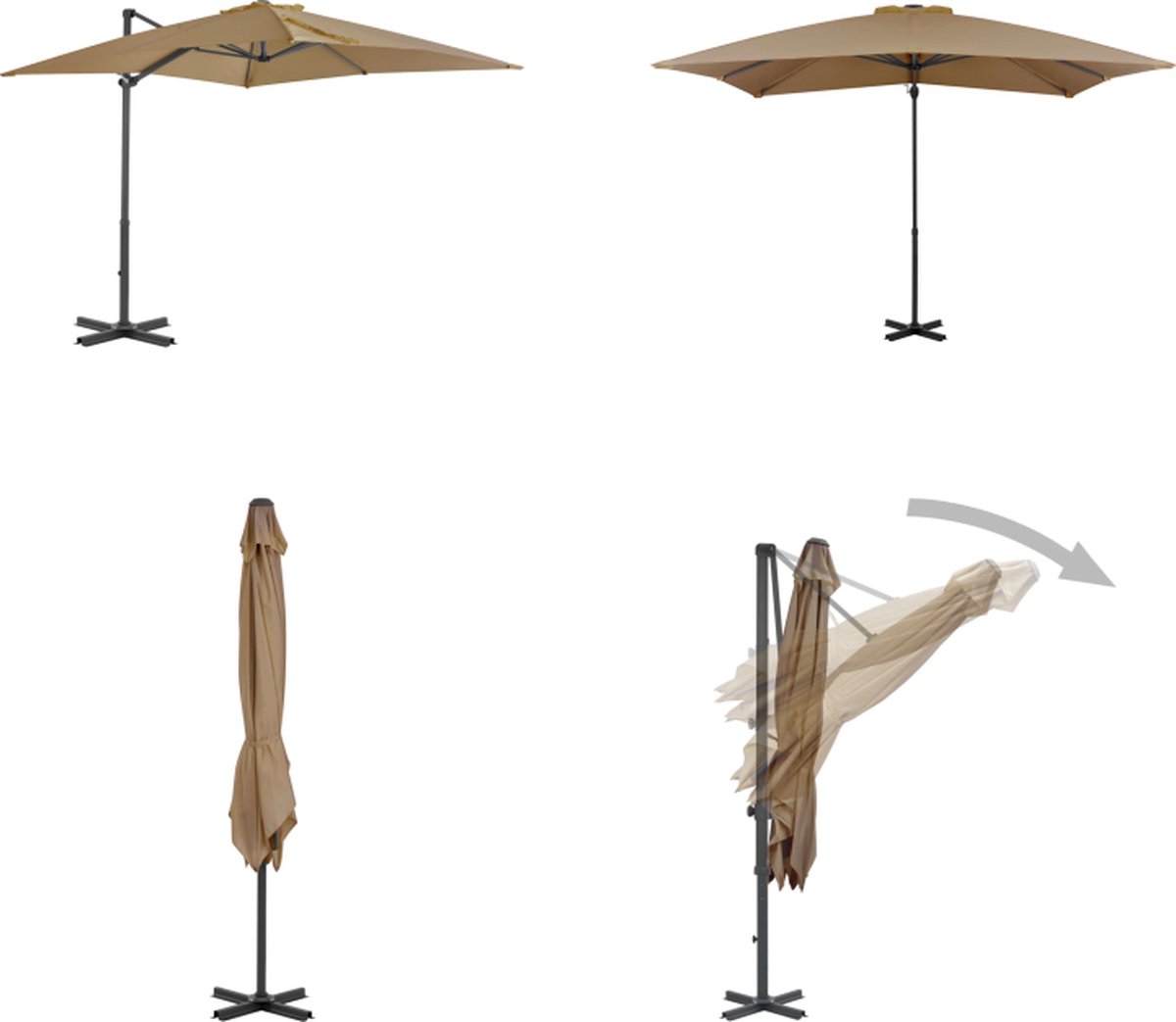 vidaXL Zweefparasol met aluminium paal 250x250 cm taupe - Zweefparasol - Zweefparasols - Parasol - Parasols (8721115543757)