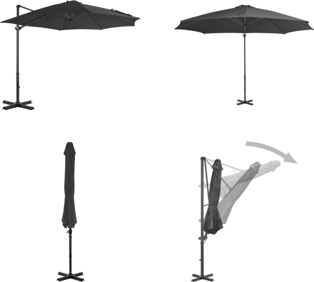 vidaXL Zweefparasol met aluminium paal 300 cm antraciet - Zweefparasol - Zweefparasols - Parasol - Parasols (8721115525791)