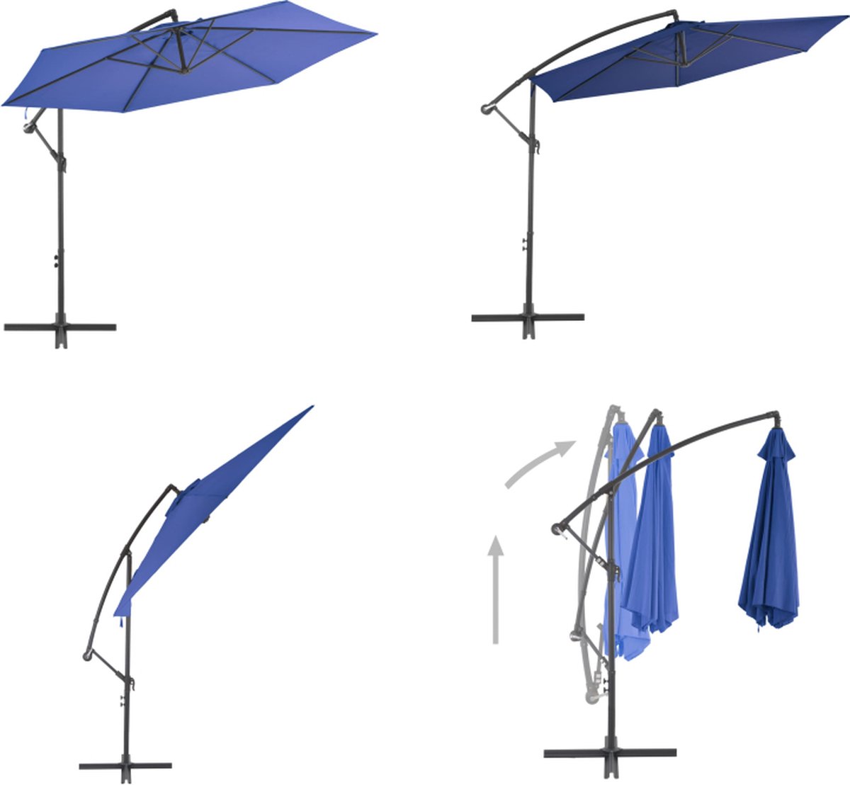 vidaXL Zweefparasol met aluminium paal 300 cm blauw - Zweefparasol - Zweefparasols - Parasol - Parasols (8721115525319)