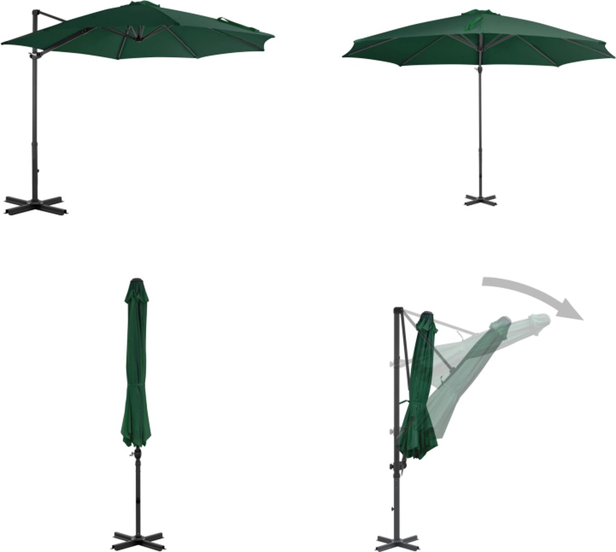 vidaXL Zweefparasol met aluminium paal 300 cm groen - Zweefparasol - Zweefparasols - Parasol - Parasols (8721115535998)