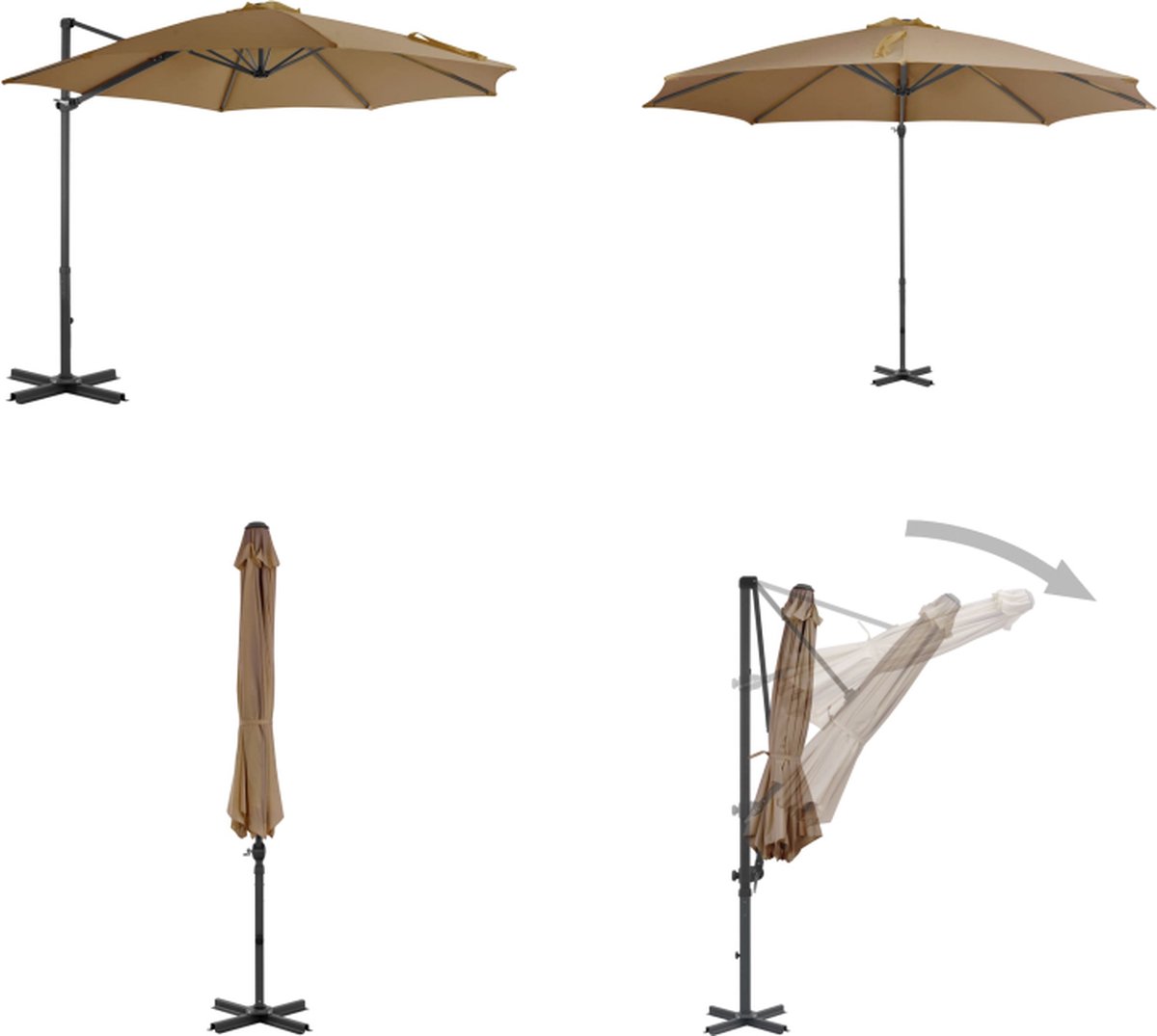 vidaXL Zweefparasol met aluminium paal 300 cm taupe - Zweefparasol - Zweefparasols - Parasol - Parasols (8721115536681)