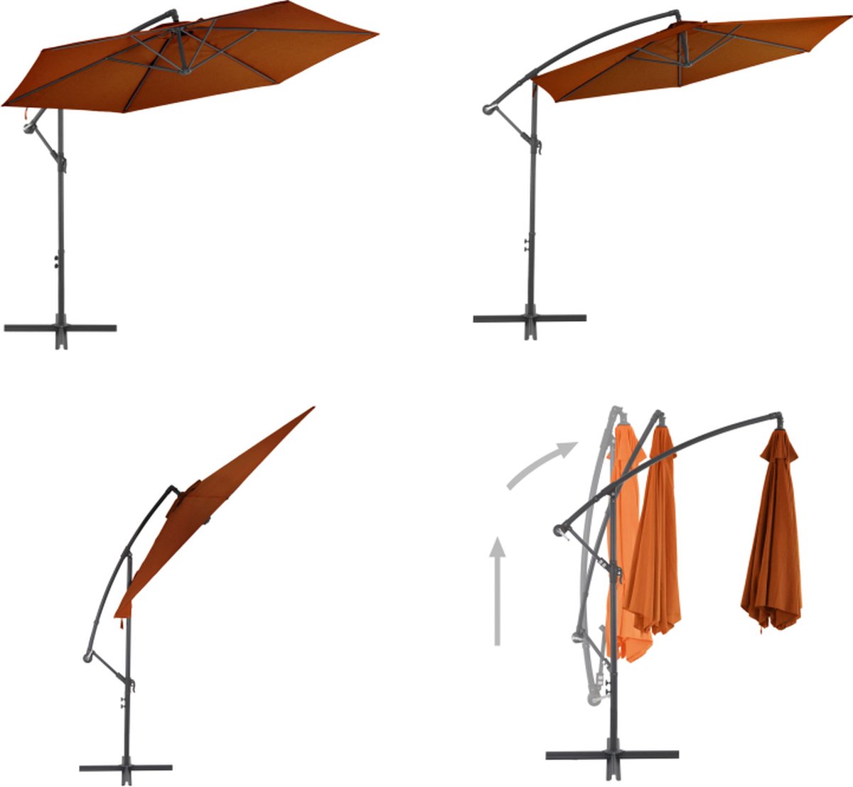 vidaXL Zweefparasol met aluminium paal 300 cm terracottakleurig - Zweefparasol - Zweefparasols - Parasol - Parasols (8721115544525)