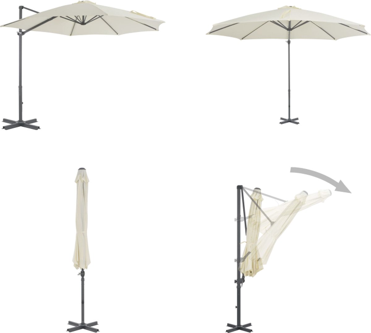 vidaXL Zweefparasol met aluminium paal 300 cm zandkleurig - Zweefparasol - Zweefparasols - Parasol - Parasols (8721115526620)