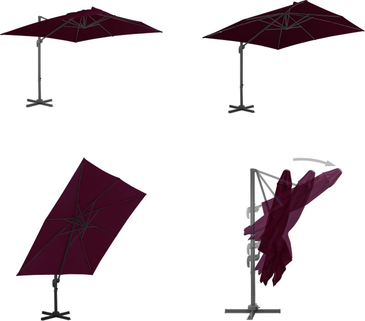 vidaXL Zweefparasol met aluminium paal 300x300 cm bordeauxrood - Zweefparasol - Zweefparasols - Parasol - Parasols (8721115527603)