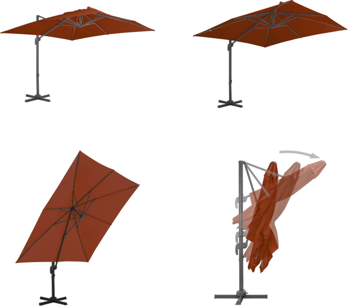 vidaXL Zweefparasol met aluminium paal 300x300 cm terracottakleurig - Zweefparasol - Zweefparasols - Parasol - Parasols (8721115524107)