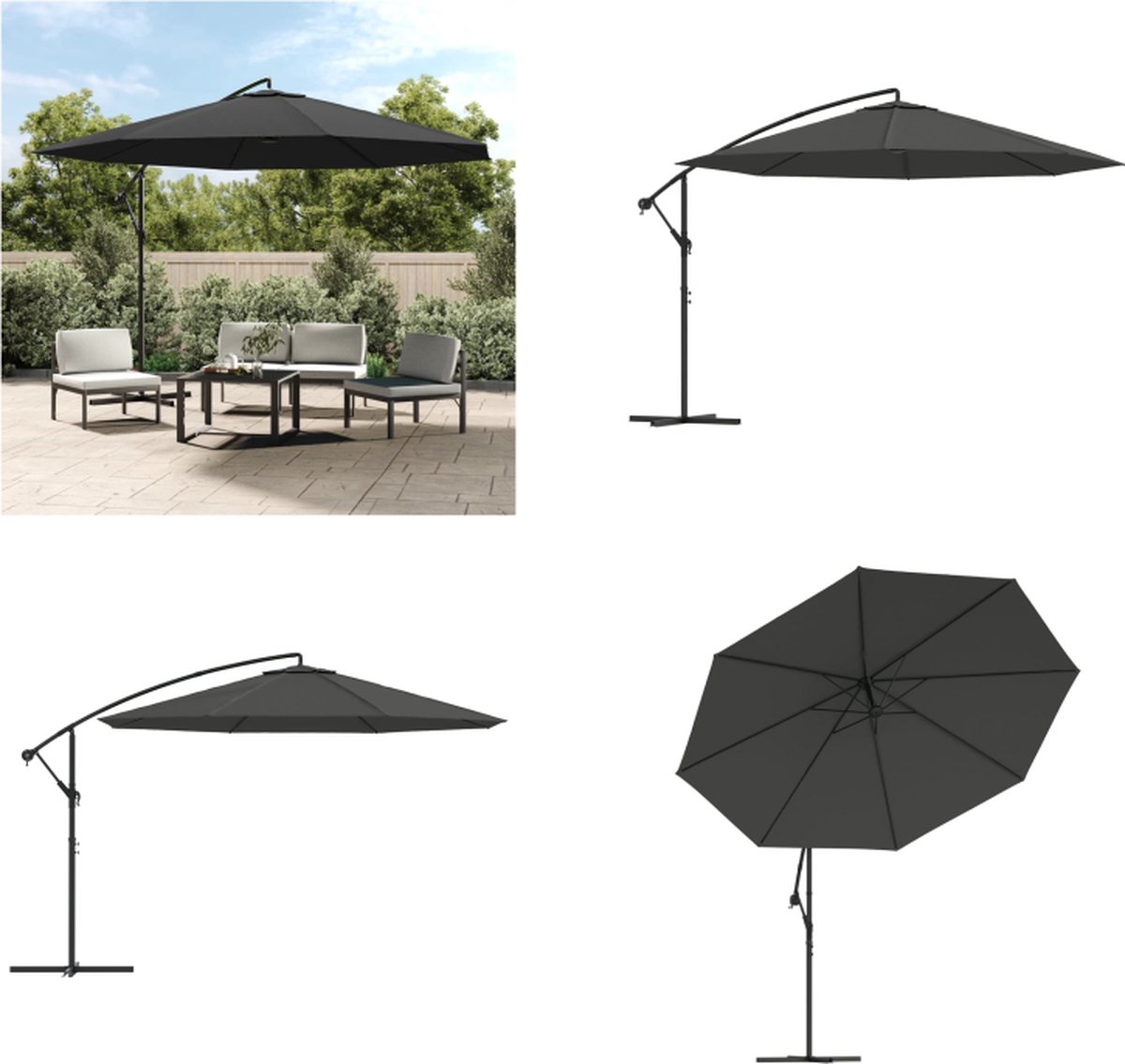 vidaXL Zweefparasol met aluminium paal 350 cm antraciet - Zweefparasol - Zweefparasols - Parasol - Parasols (8721115520499)