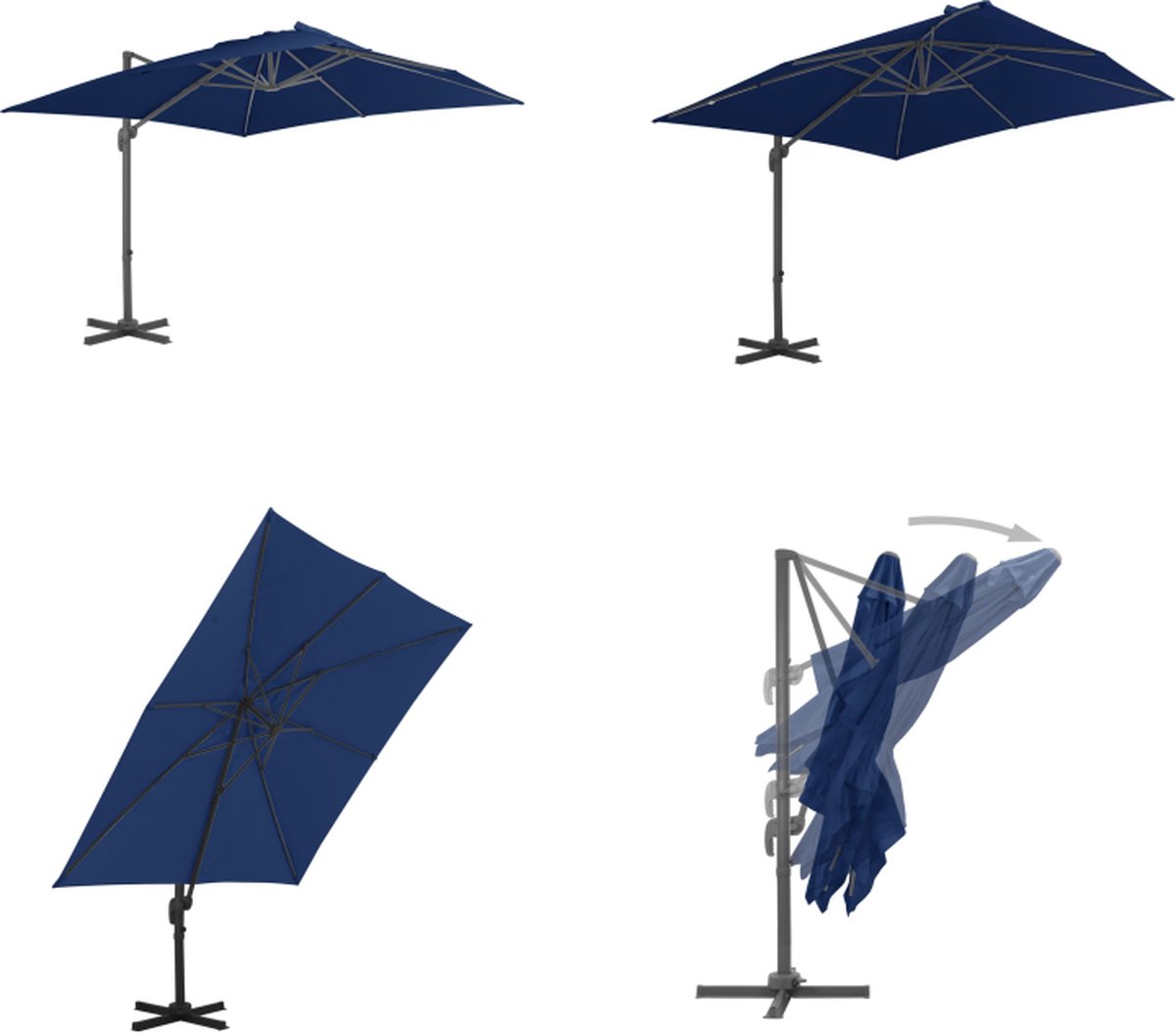 vidaXL Zweefparasol met aluminium paal 3x3 m azuurblauw - Zweefparasol - Zweefparasols - Parasol - Parasols (8721115534052)