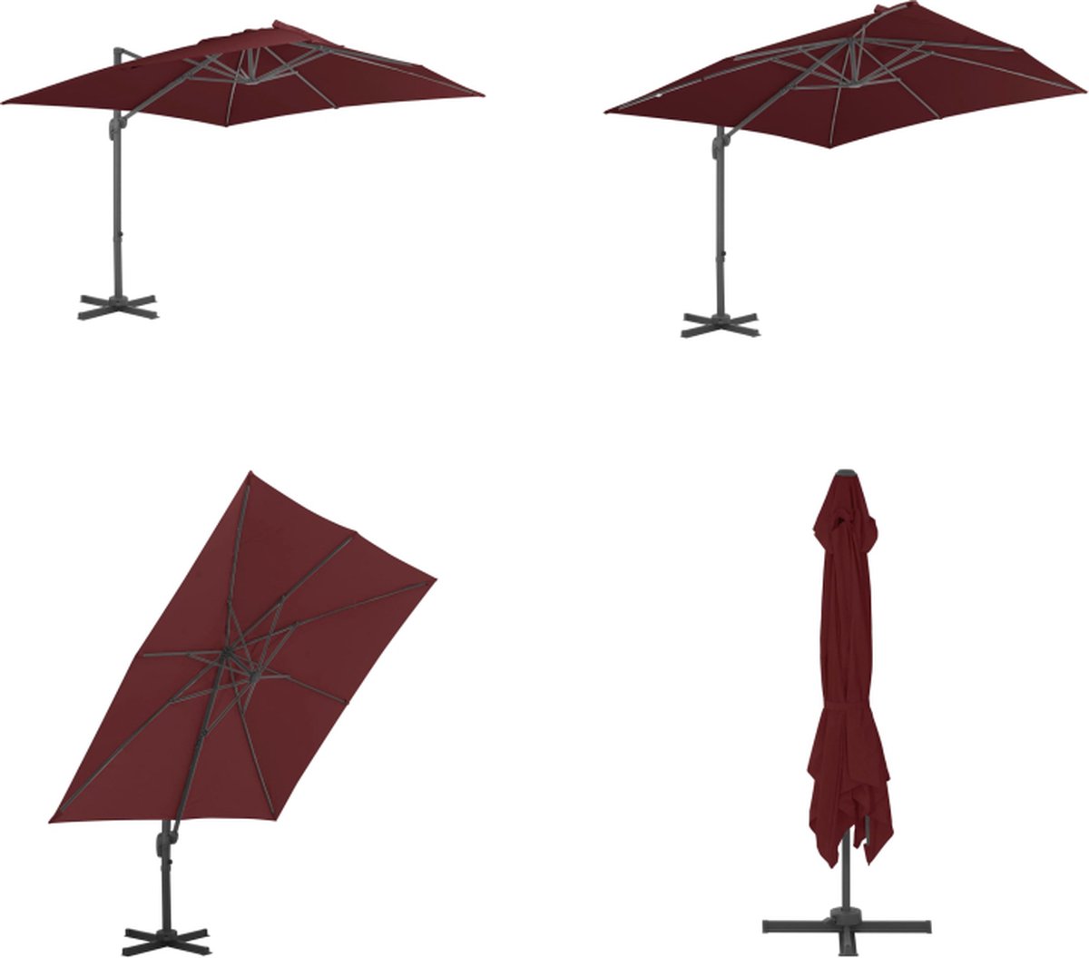 vidaXL Zweefparasol met aluminium paal 400x300 cm bordeauxrood - Zweefparasol - Zweefparasols - Parasol - Parasols (8721115533413)