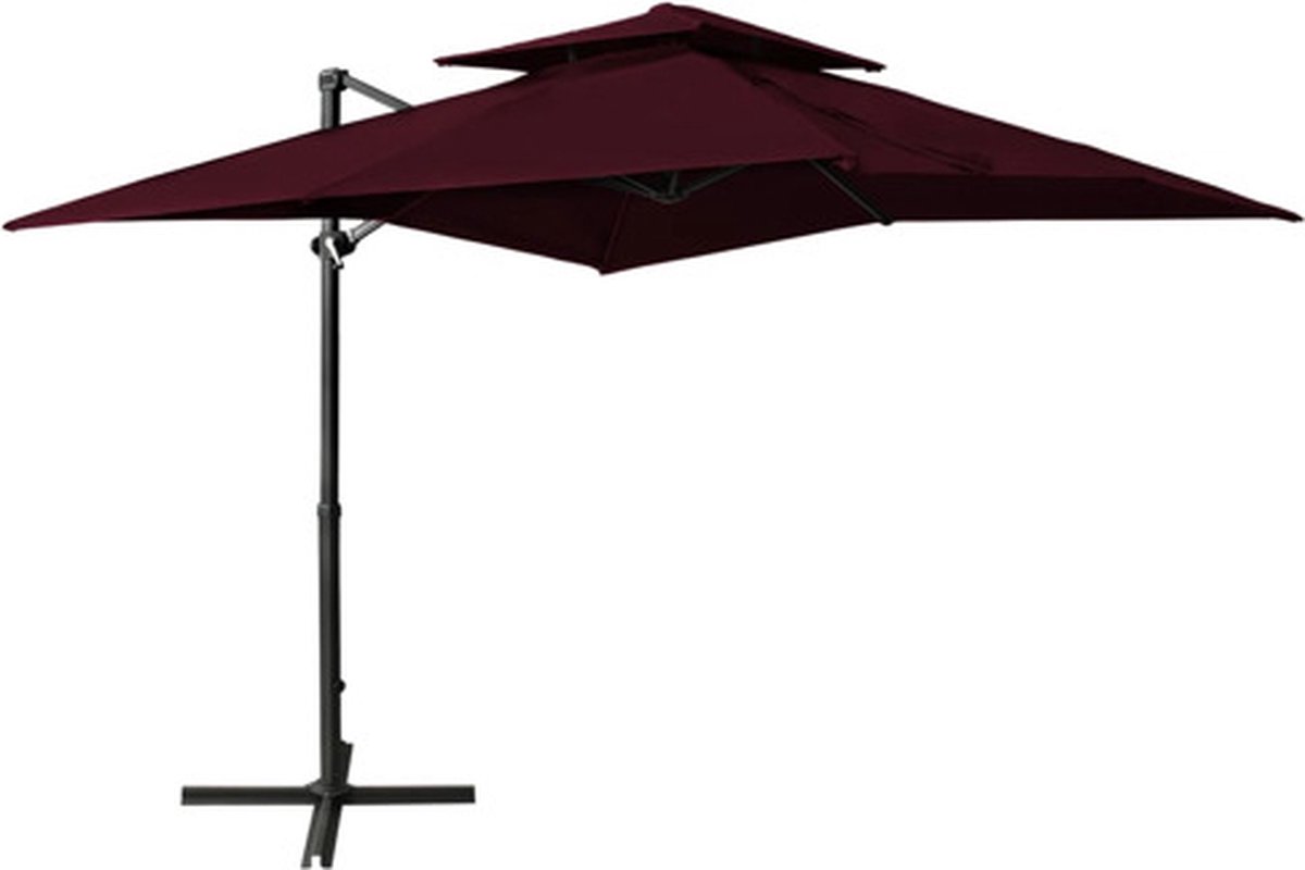 vidaXL - Zweefparasol - met - dubbel - dak - 250x250 - cm - bordeauxrood (8720286181621)