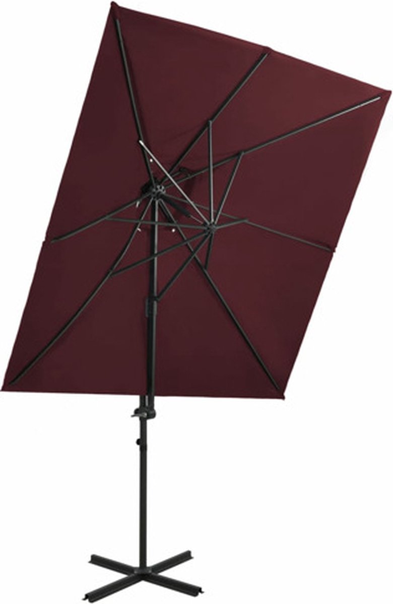 vidaXL - Zweefparasol - met - dubbel - dak - 250x250 - cm - bordeauxrood (8720286181706)