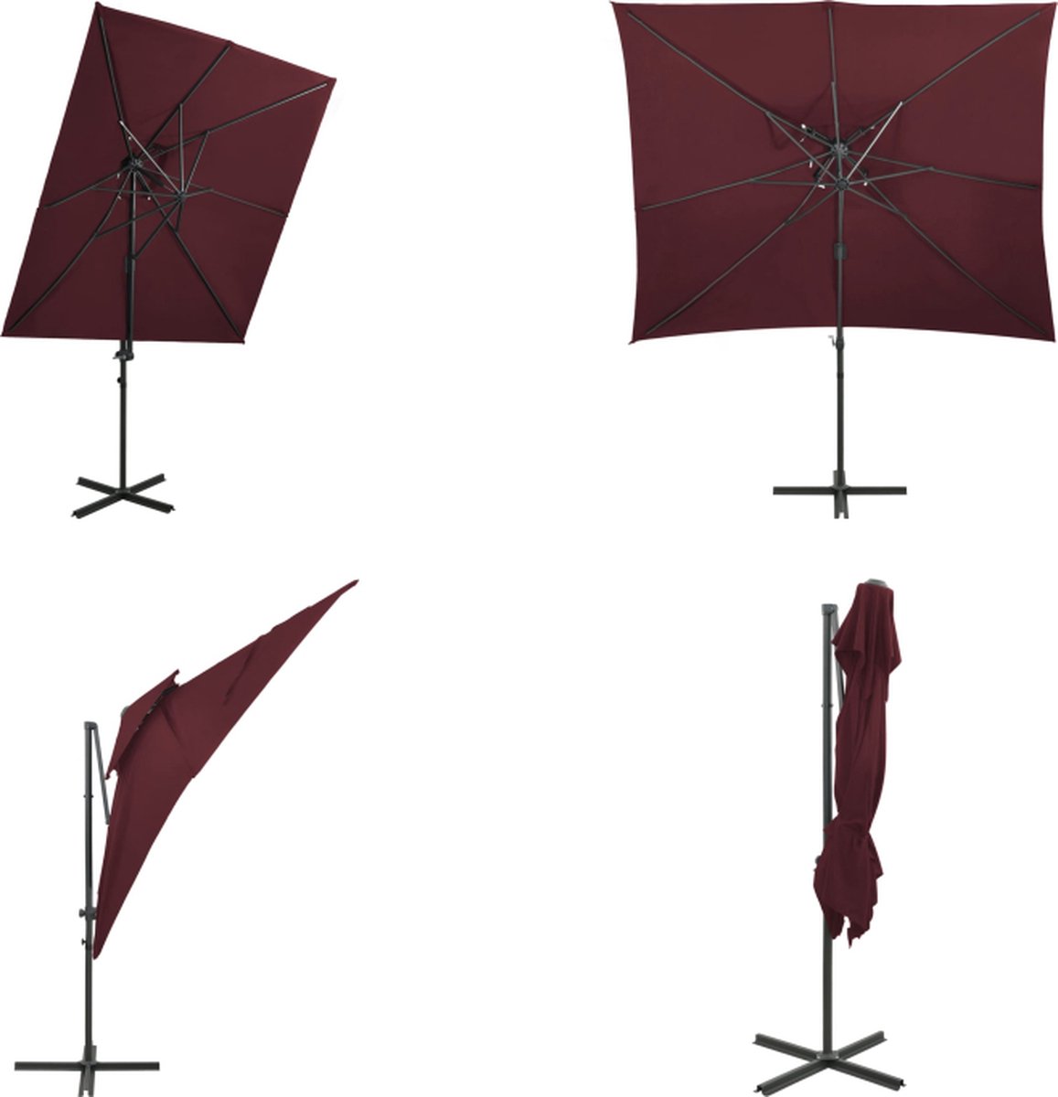 vidaXL Zweefparasol met dubbel dak 250x250 cm bordeauxrood - Zweefparasol - Zweefparasols - Parasol - Parasols (8721115544938)