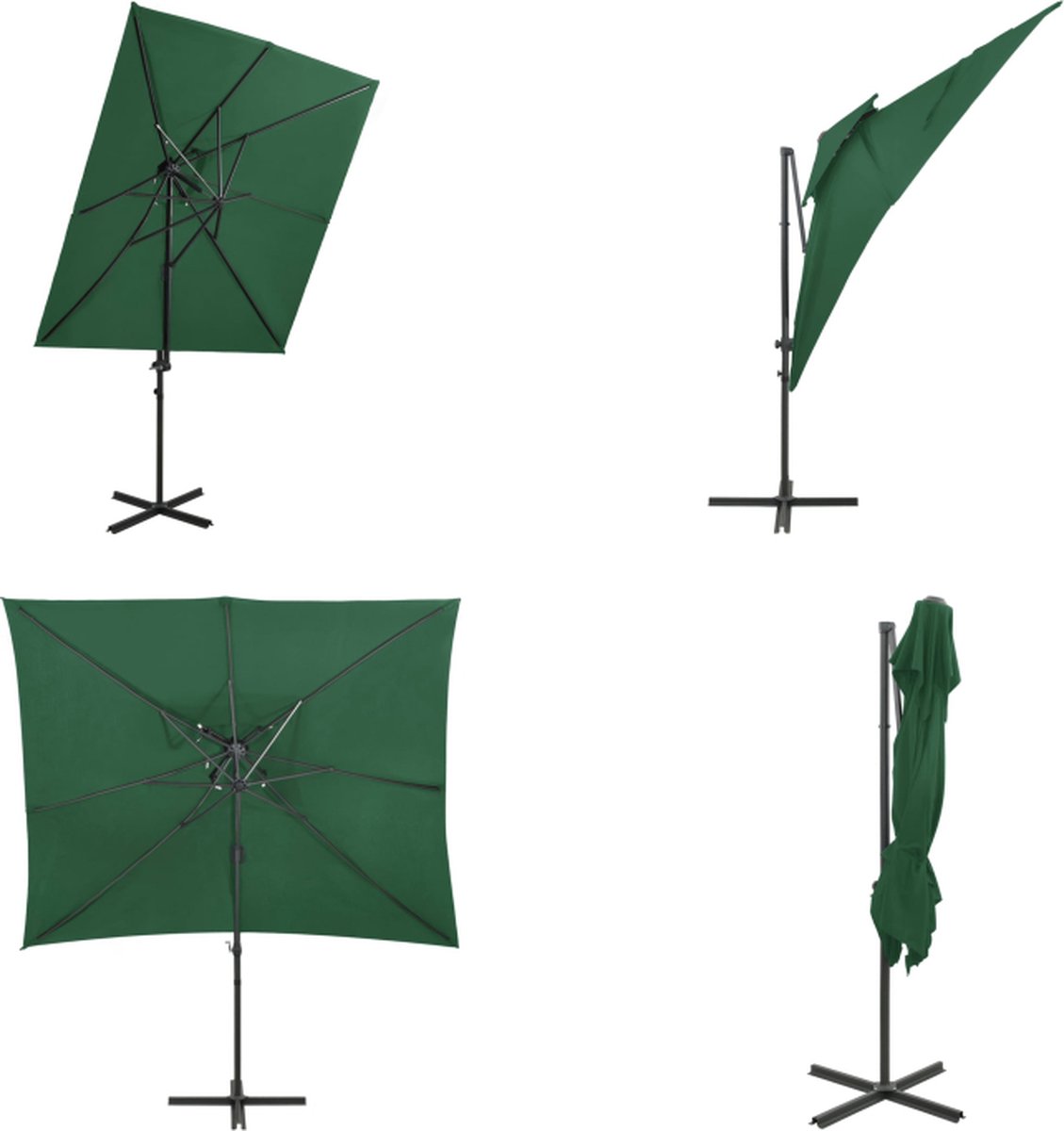 vidaXL Zweefparasol met dubbel dak 250x250 cm groen - Zweefparasol - Zweefparasols - Parasol - Parasols (8721115524190)