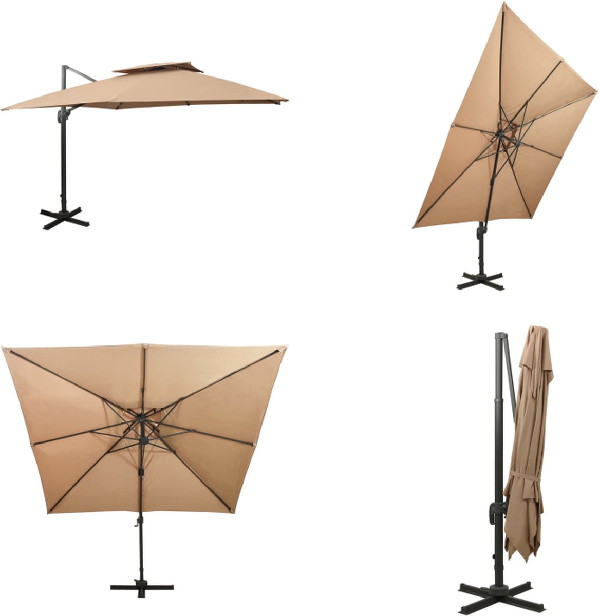 vidaXL Zweefparasol met dubbel dak 300x300 cm taupe - Zweefparasol - Zweefparasols - Parasol - Parasols (8721115531907)