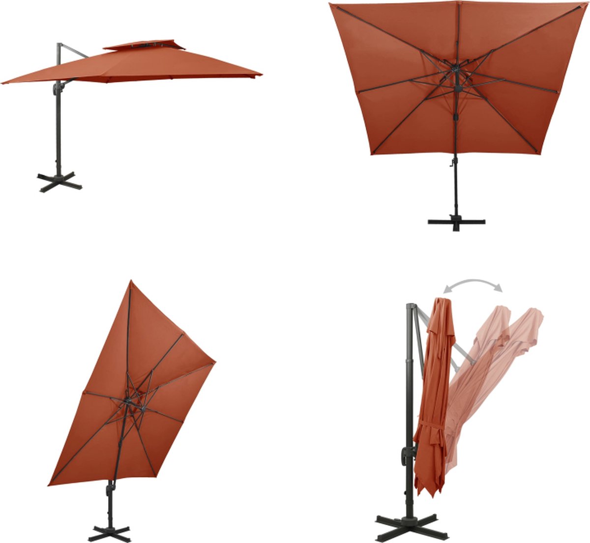 vidaXL Zweefparasol met dubbel dak 300x300 cm terracottakleurig - Zweefparasol - Zweefparasols - Parasol - Parasols (8721115526446)