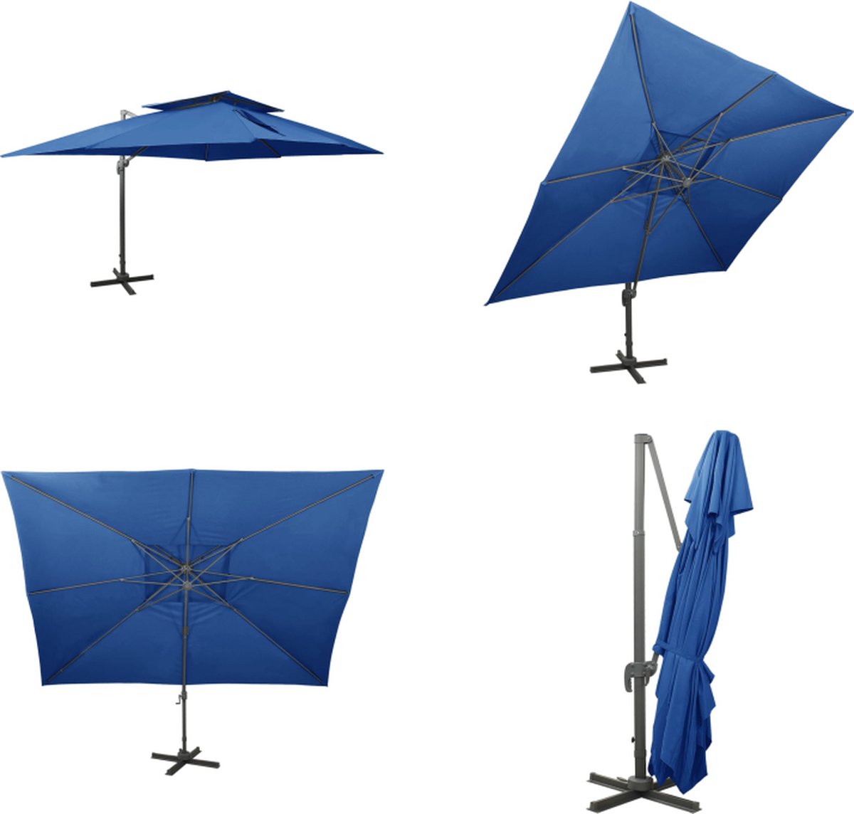 vidaXL Zweefparasol met dubbel dak 400x300 cm azuurblauw - Zweefparasol - Zweefparasols - Parasol - Parasols (8721115539927)