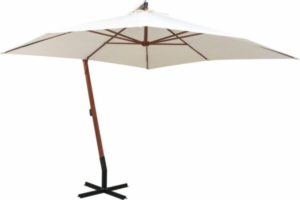 vidaXL - Zweefparasol - met - houten - paal - 300x300 - cm - wit (8718475505563)