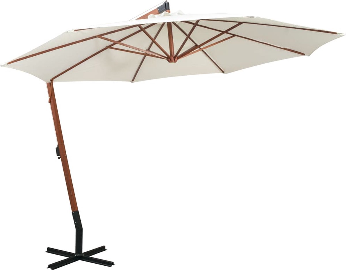 vidaXL - Zweefparasol - met - houten - paal - 350 - cm - wit (8718475505549)