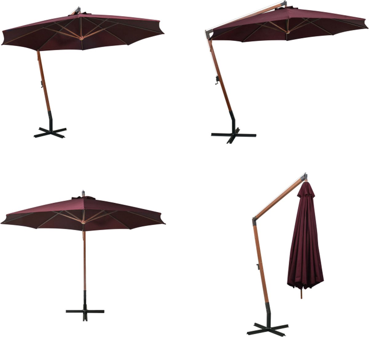 vidaXL Zweefparasol met paal 3-5x2-9 m massief vurenhout bordeauxrood - Hangparasol - Hangparasols - Parasol - Parasols (8721115537992)