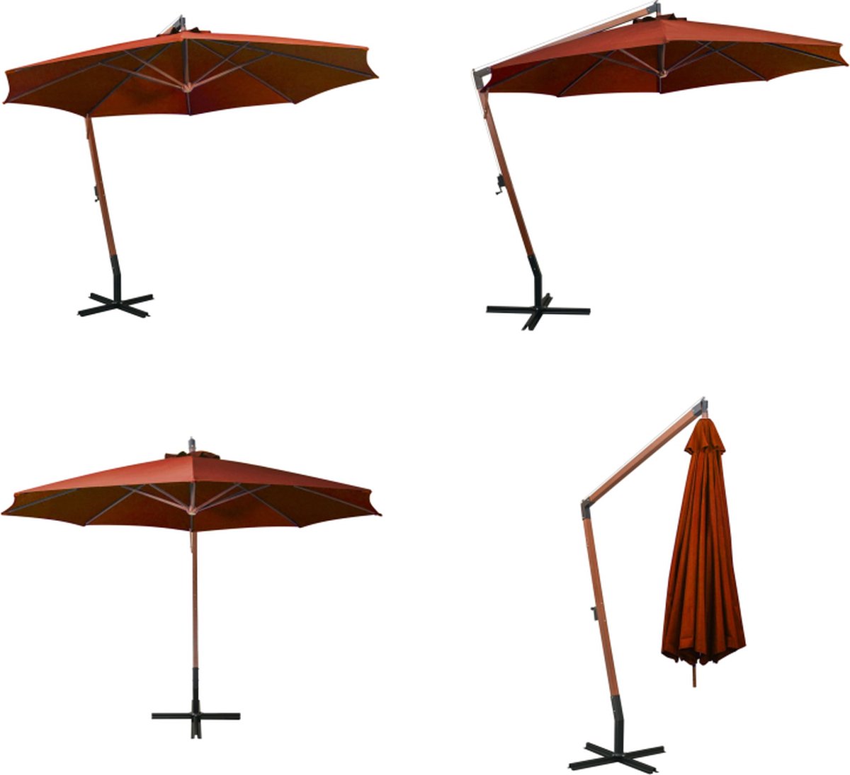 vidaXL Zweefparasol met paal 3-5x2-9 m massief vurenhout terracotta - Hangparasol - Hangparasols - Parasol - Parasols (8721115523575)