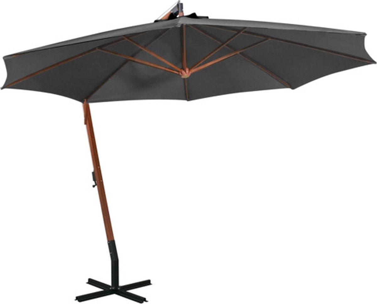 vidaXL - Zweefparasol - met - paal - 3,5x2,9 - m - massief - vurenhout - antraciet (8720286164501)