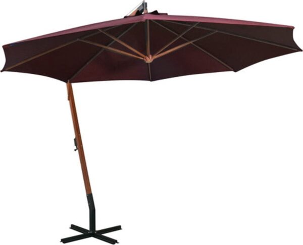 vidaXL - Zweefparasol - met - paal - 3,5x2,9 - m - massief - vurenhout - bordeauxrood (8720286164525)