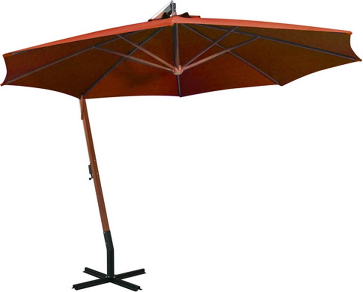 vidaXL - Zweefparasol - met - paal - 3,5x2,9 - m - massief - vurenhout - terracotta (8720286164532)