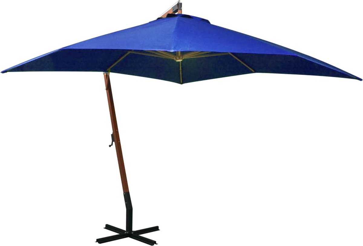 vidaXL - Zweefparasol - met - paal - 3x3 - m - massief - vurenhout - azuurblauw (8720286164617)