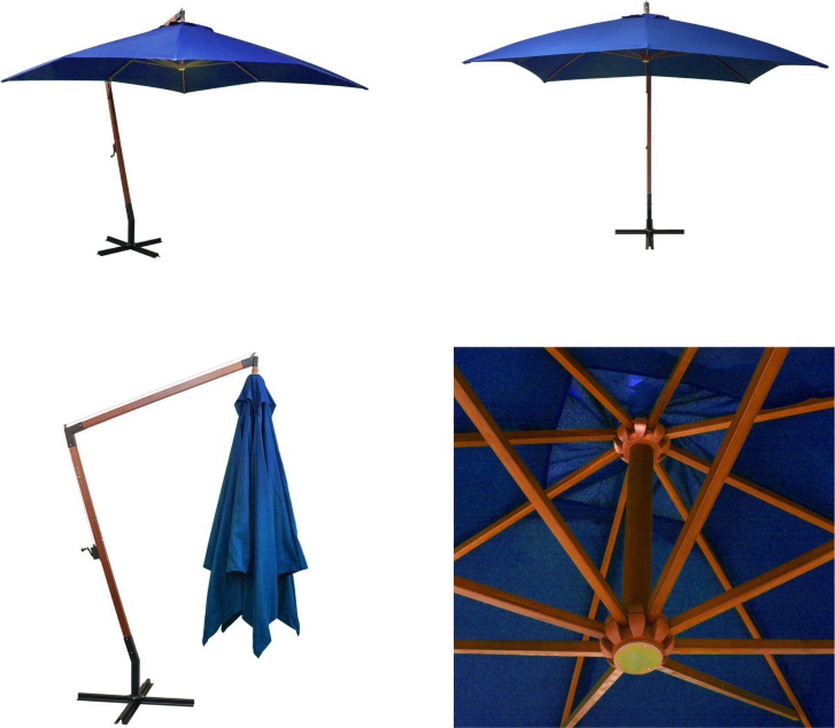 vidaXL Zweefparasol met paal 3x3 m massief vurenhout azuurblauw - Hangparasol - Hangparasols - Parasol - Parasols (8721115537985)