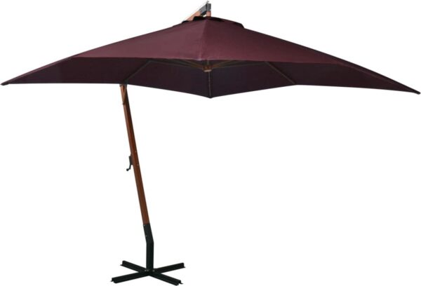 vidaXL - Zweefparasol - met - paal - 3x3 - m - massief - vurenhout - bordeauxrood (8720286164587)