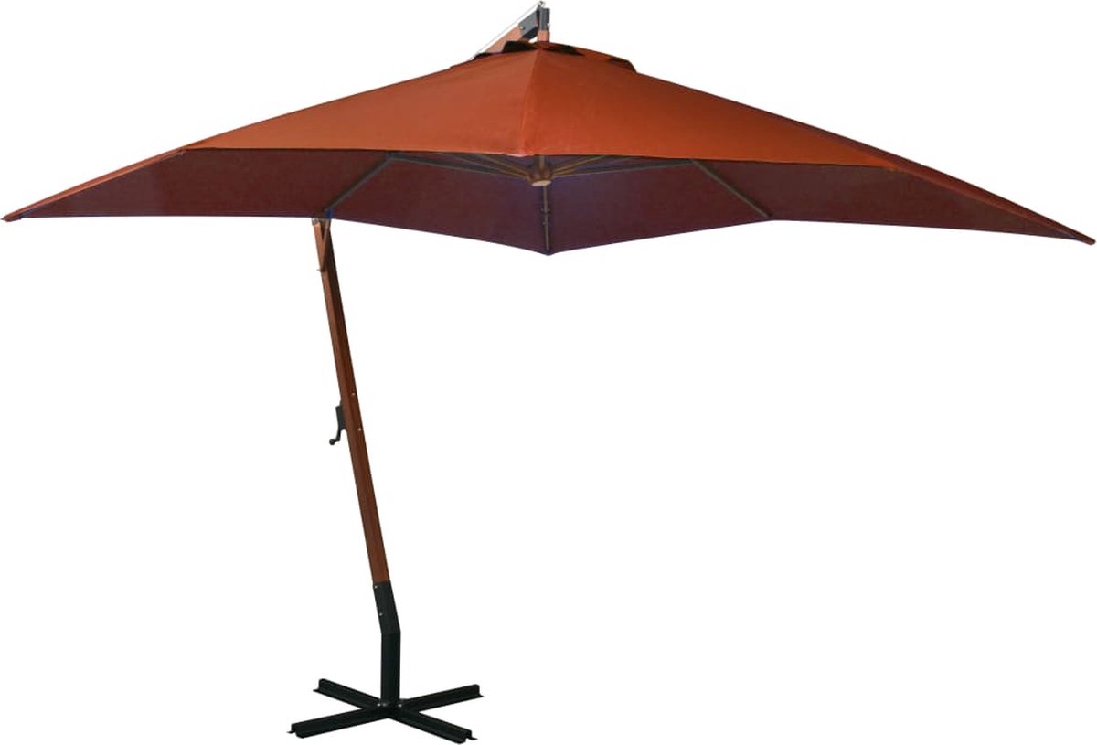 vidaXL - Zweefparasol - met - paal - 3x3 - m - massief - vurenhout - terracottakleurig (8720286164594)