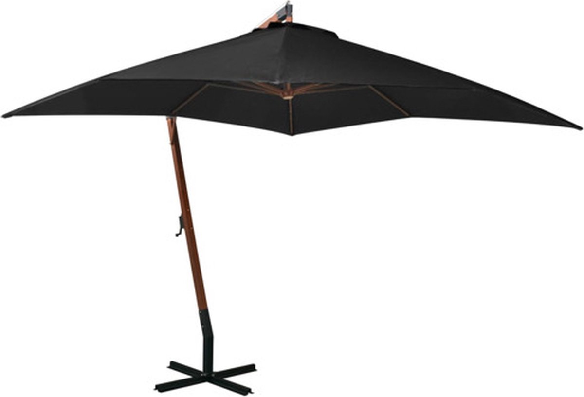 vidaXL - Zweefparasol - met - paal - 3x3 - m - massief - vurenhout - zwart (8720286164600)