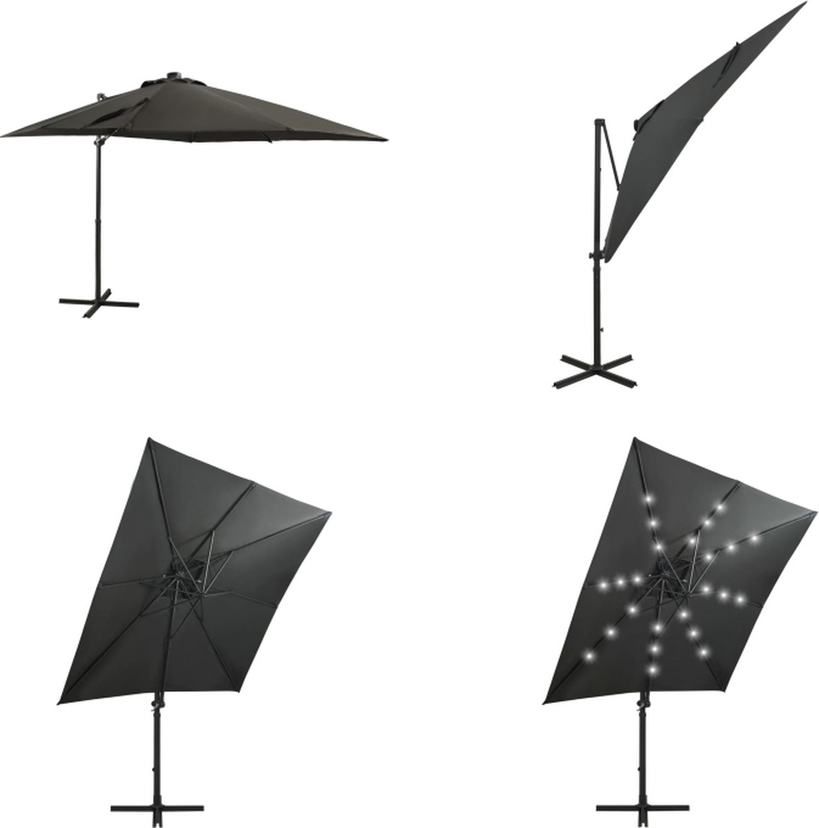 vidaXL Zweefparasol met paal en LED-verlichting 250 cm antracietkleur - Zweefparasol - Zweefparasols - Parasol - Parasols (8721115534687)