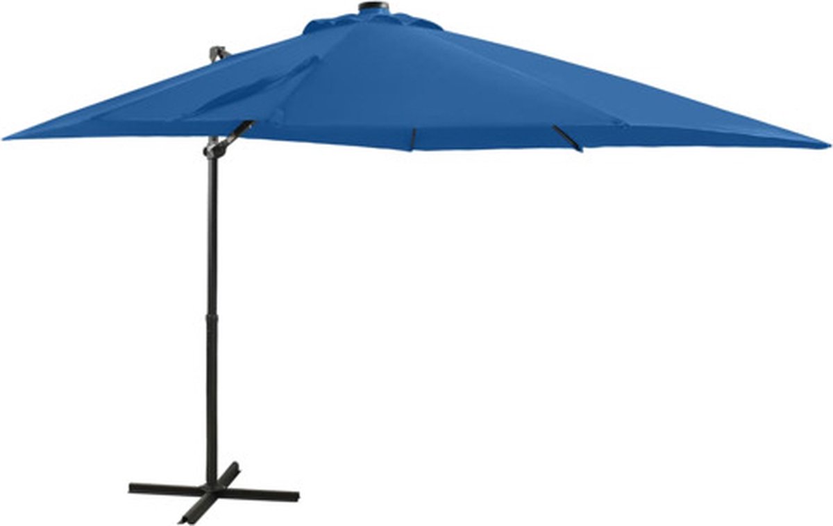 vidaXL - Zweefparasol - met - paal - en - LED-verlichting - 250 - cm - azuurblauw (8720286181294)