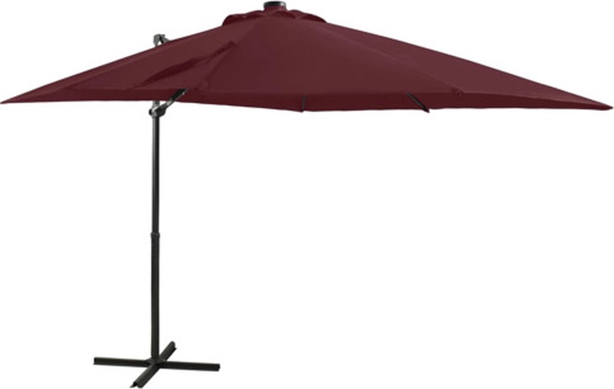 vidaXL - Zweefparasol - met - paal - en - LED-verlichting - 250 - cm - bordeauxrood (8720286181300)