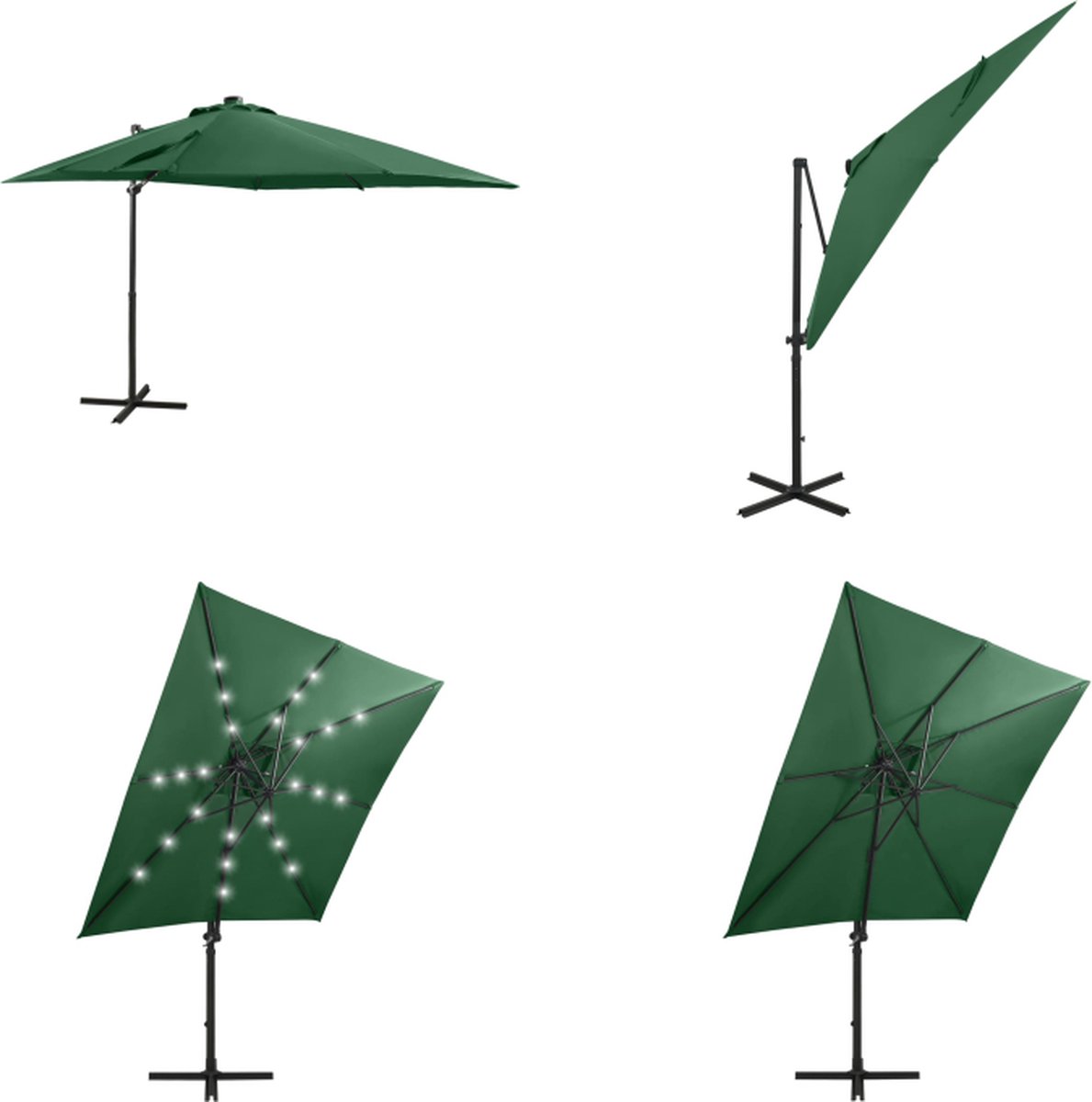 vidaXL Zweefparasol met paal en LED-verlichting 250 cm groen - Zweefparasol - Zweefparasols - Parasol - Parasols (8721115525500)