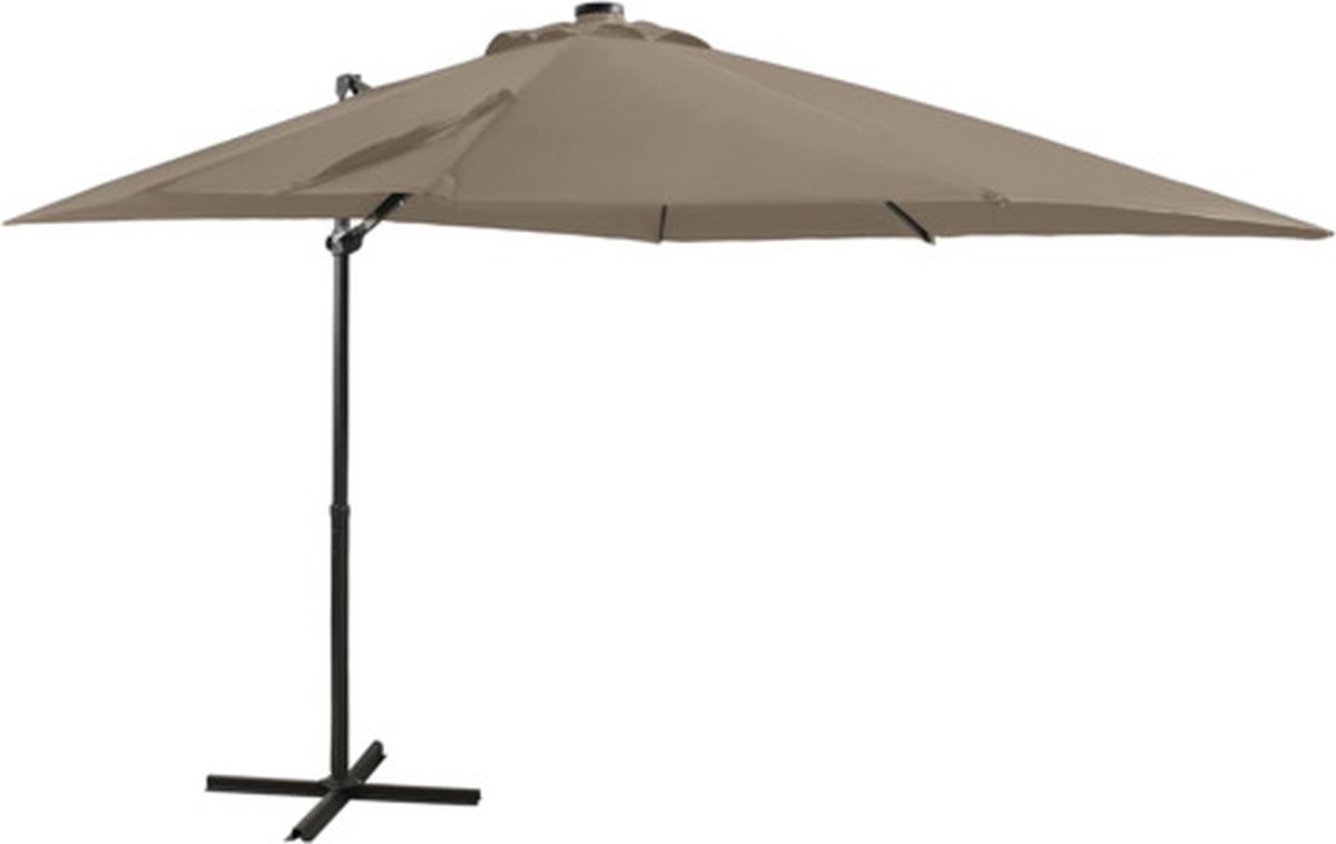 vidaXL - Zweefparasol - met - paal - en - LED-verlichting - 250 - cm - taupe (8720286181270)