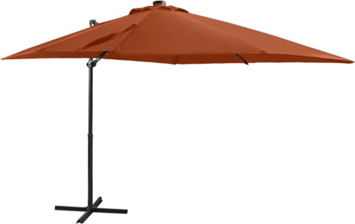 vidaXL - Zweefparasol - met - paal - en - LED-verlichting - 250 - cm - terracottakleur (8720286181317)